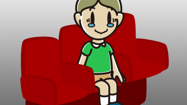 映画館（劇場）でジーンとする小学生男子のイラスト【色、背景あり】PNG