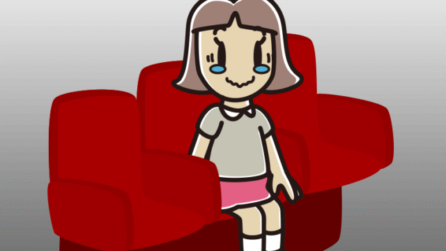 映画館（劇場）でジーンとする小学生女子のイラスト【色、背景あり】PNG