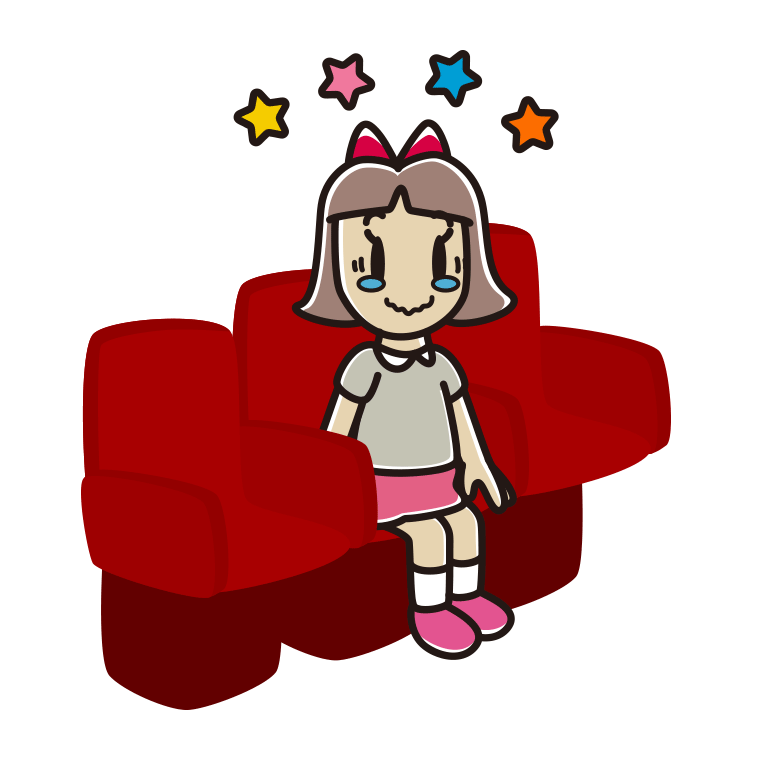 映画館（劇場）でジーンとする小学生女子のイラスト【色あり、背景なし】透過PNG