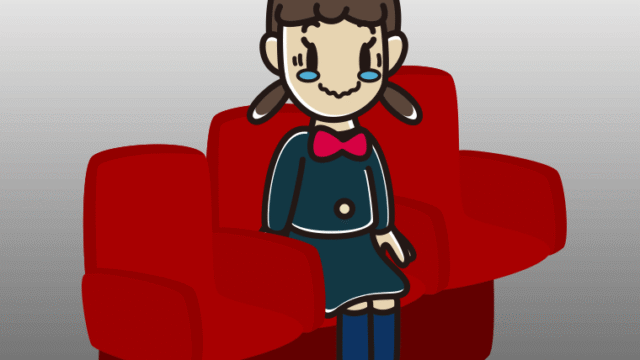 映画館（劇場）でジーンとする女子中学生のイラスト【色、背景あり】PNG