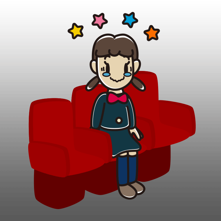 映画館（劇場）でジーンとする女子中学生のイラスト【色、背景あり】PNG
