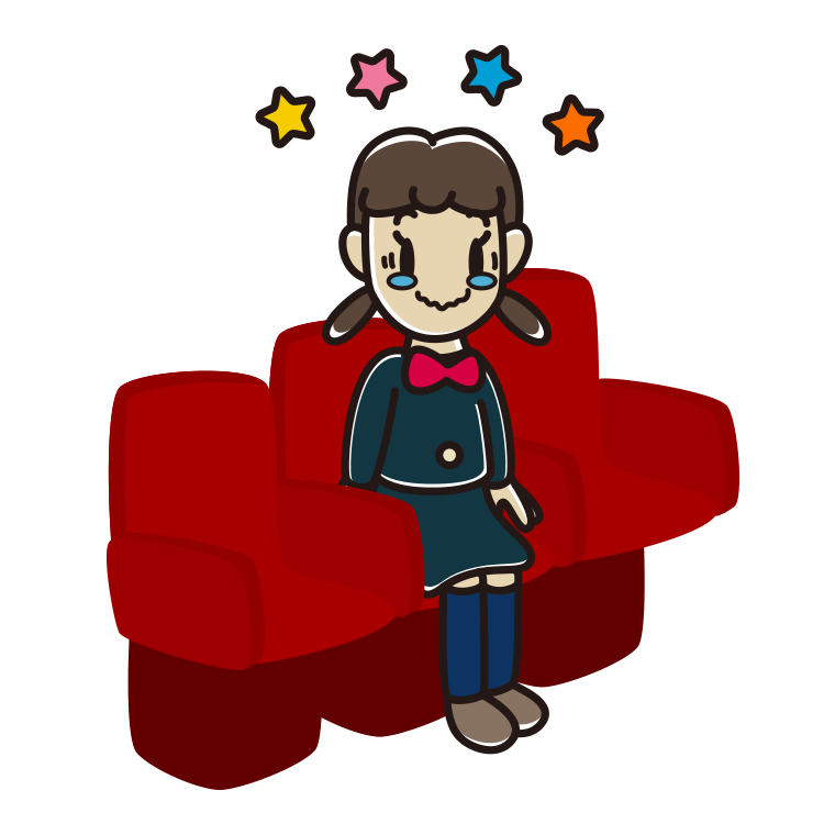 映画館（劇場）でジーンとする女子中学生のイラスト【色あり、背景なし】透過PNG