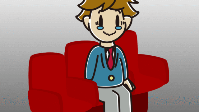 映画館（劇場）でジーンとする男子高校生のイラスト【色、背景あり】PNG