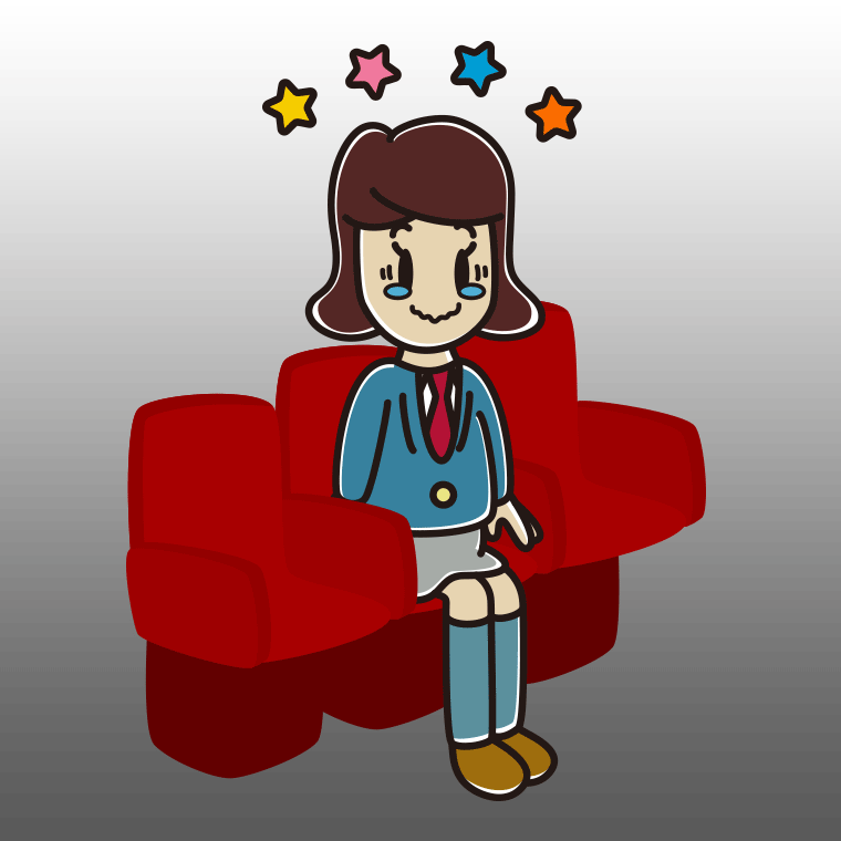映画館（劇場）でジーンとする女子高校生のイラスト【色、背景あり】PNG