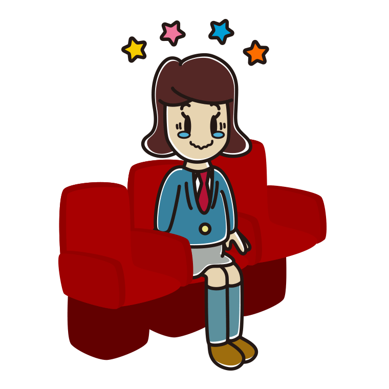 映画館（劇場）でジーンとする女子高校生のイラスト【色あり、背景なし】透過PNG