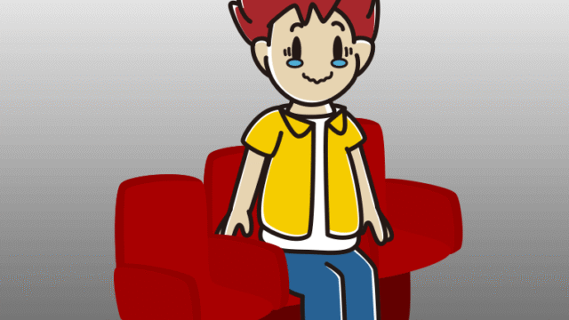 映画館（劇場）でジーンとする男子大学生のイラスト【色、背景あり】PNG