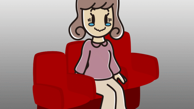 映画館（劇場）でジーンとする女子大学生のイラスト【色、背景あり】PNG