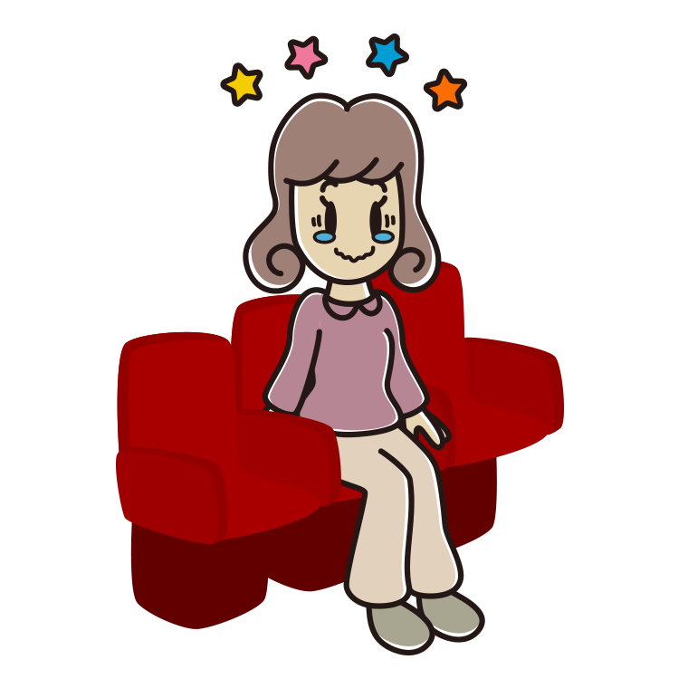 映画館（劇場）でジーンとする女子大学生のイラスト【色あり、背景なし】透過PNG