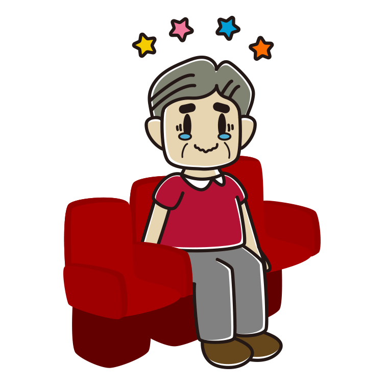 映画館（劇場）でジーンとするおじさんのイラスト【色あり、背景なし】透過PNG
