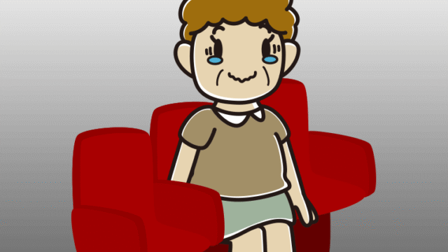 映画館（劇場）でジーンとするおばさんのイラスト【色、背景あり】PNG