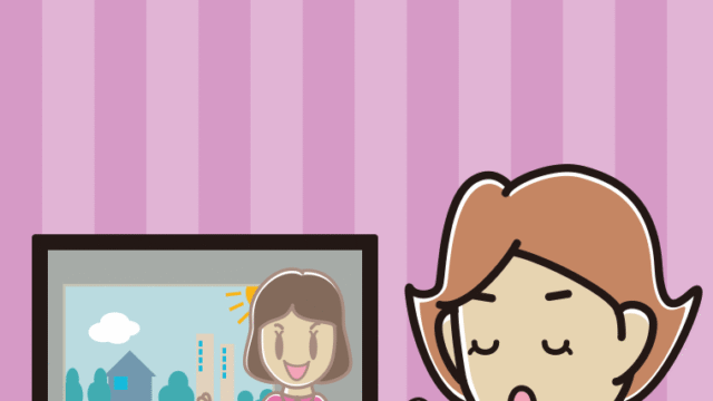 テレビを見ながら咳払いする女性のイラスト【色、背景あり】PNG