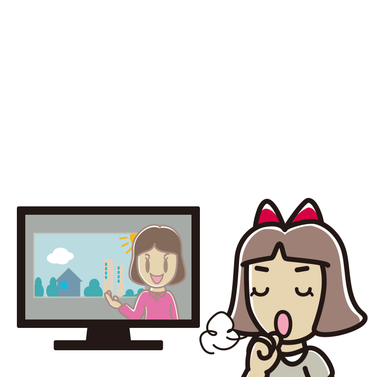 テレビを見ながら咳払いする小学生女子のイラスト【色あり、背景なし】透過PNG