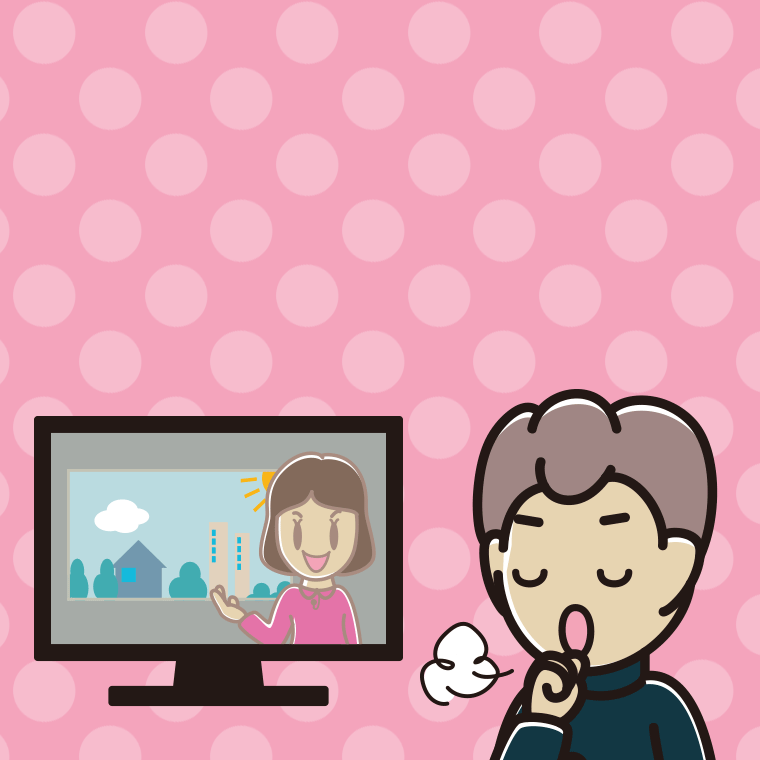 テレビを見ながら咳払いする男子中学生のイラスト【色、背景あり】PNG