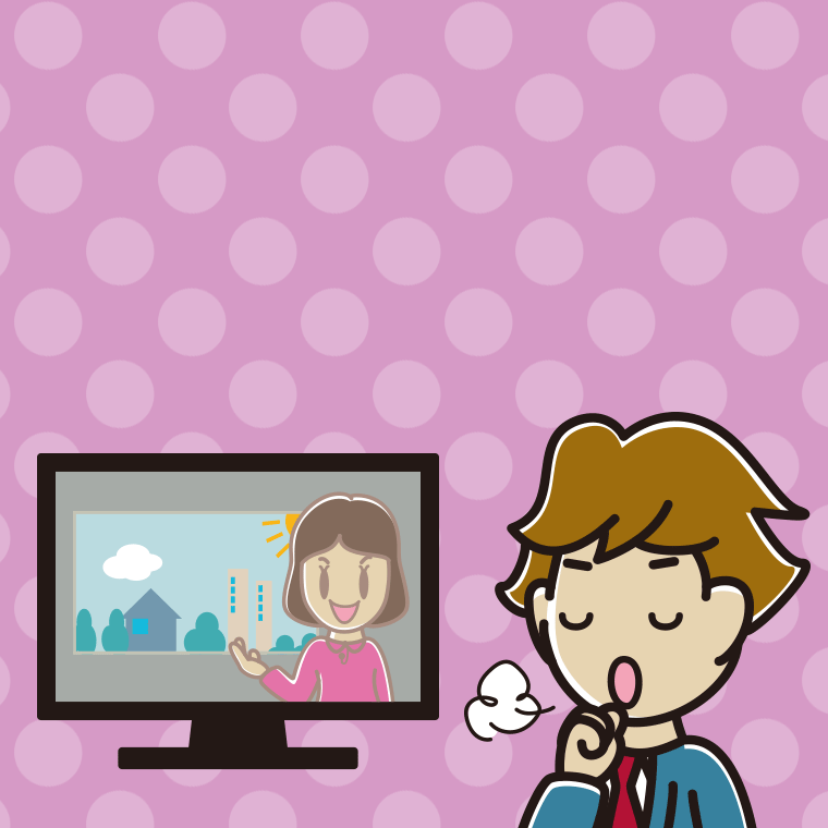 テレビを見ながら咳払いする男子高校生のイラスト【色、背景あり】PNG