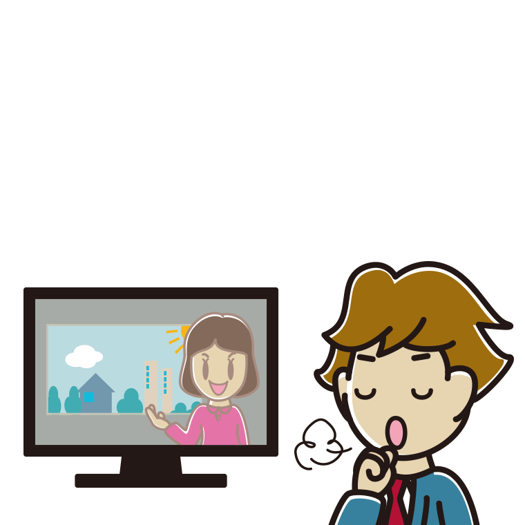テレビを見ながら咳払いする男子高校生のイラスト【色あり、背景なし】透過PNG