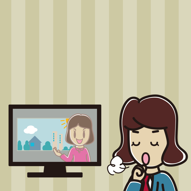 テレビを見ながら咳払いする女子高校生のイラスト【色、背景あり】PNG