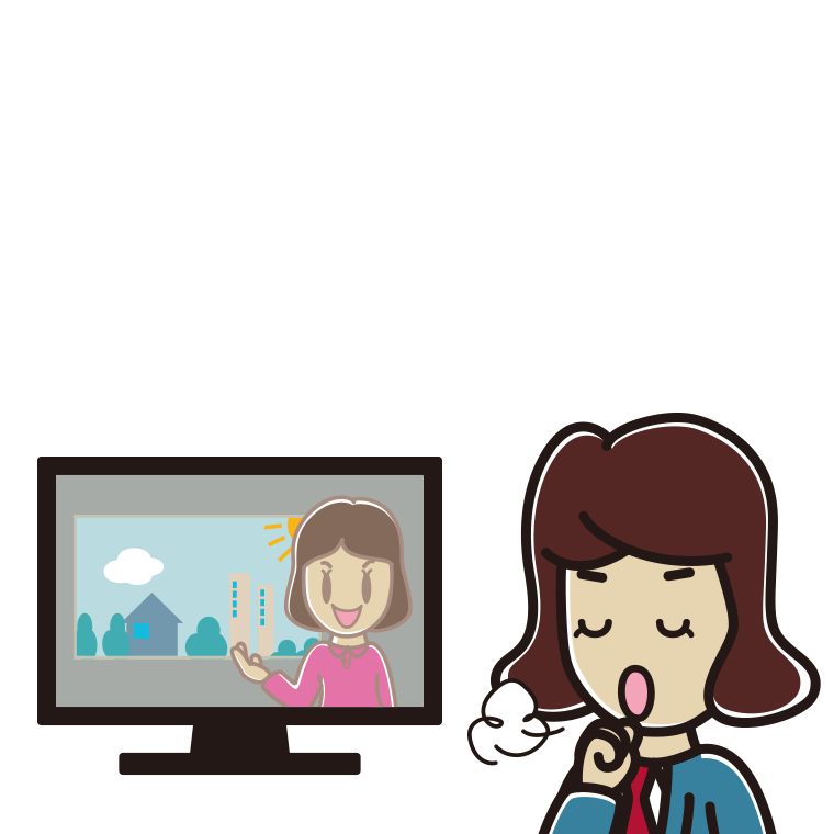 テレビを見ながら咳払いする女子高校生のイラスト【色あり、背景なし】透過PNG