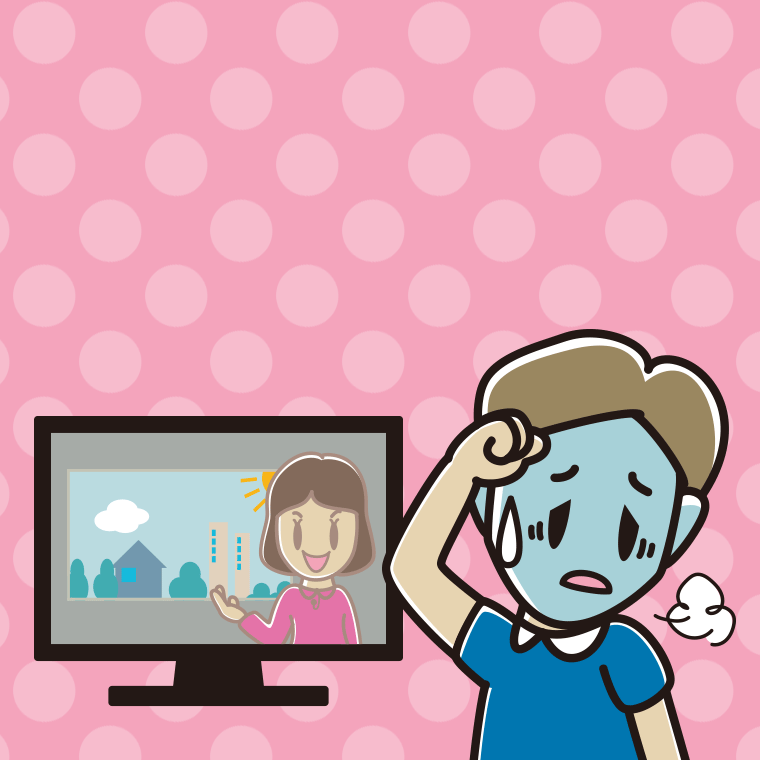 テレビを見て具合が悪い男性のイラスト【色、背景あり】PNG