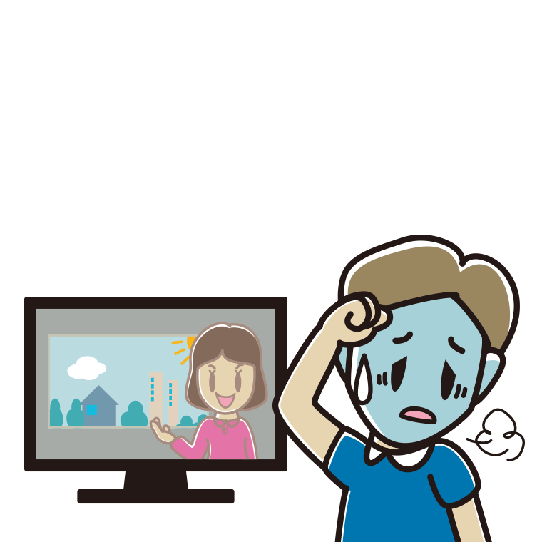 テレビを見て具合が悪い男性のイラスト【色あり、背景なし】透過PNG