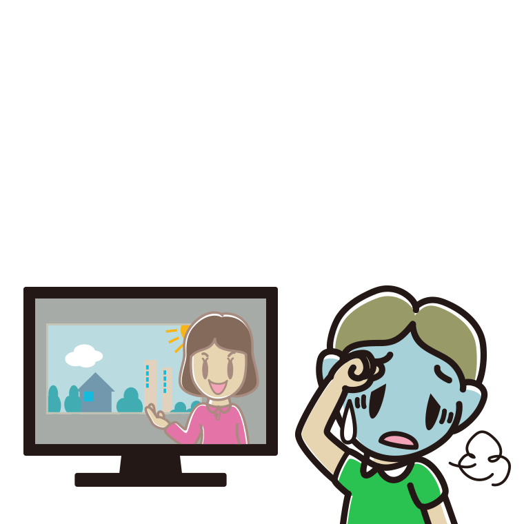テレビを見て具合が悪い小学生男子のイラスト【色あり、背景なし】透過PNG