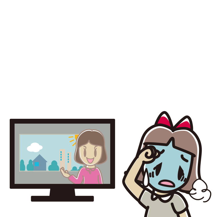 テレビを見て具合が悪い小学生女子のイラスト【色あり、背景なし】透過PNG