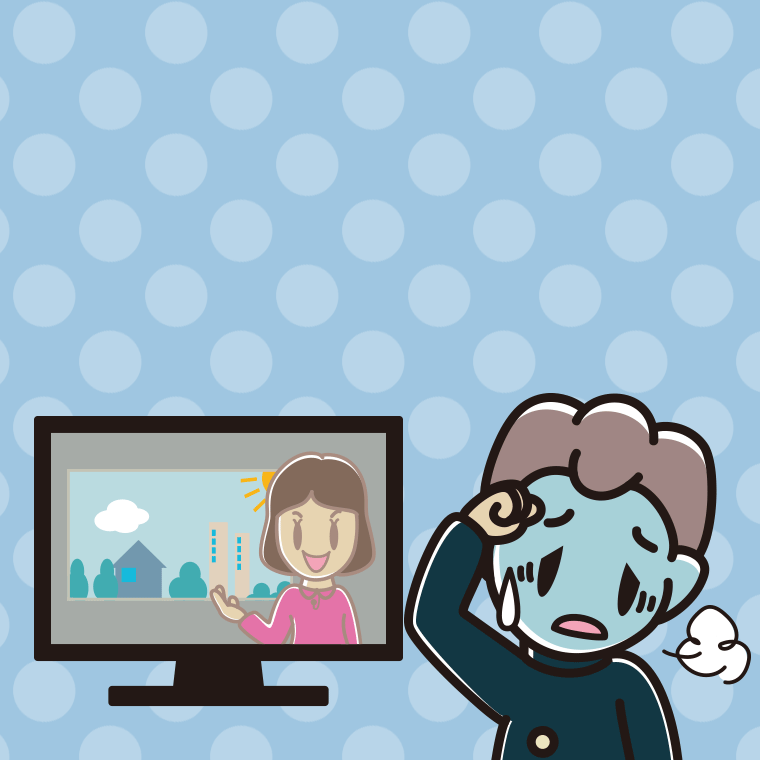 テレビを見て具合が悪い男子中学生のイラスト【色、背景あり】PNG