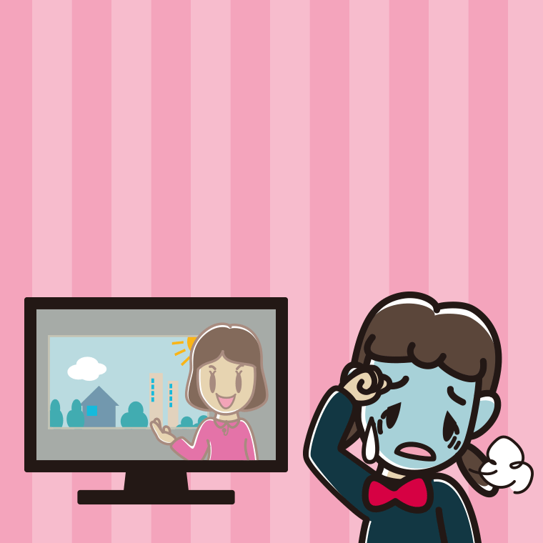 テレビを見て具合が悪い女子中学生のイラスト【色、背景あり】PNG