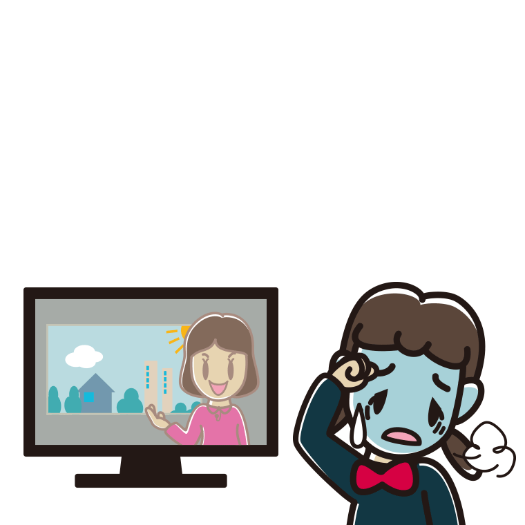 テレビを見て具合が悪い女子中学生のイラスト【色あり、背景なし】透過PNG