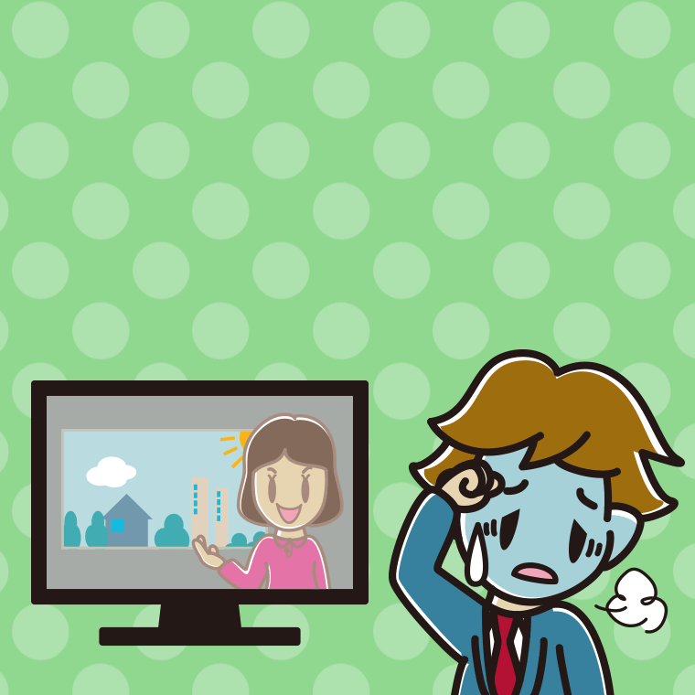 テレビを見て具合が悪い男子高校生のイラスト【色、背景あり】PNG