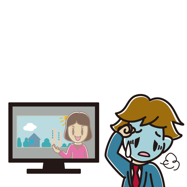 テレビを見て具合が悪い男子高校生のイラスト【色あり、背景なし】透過PNG