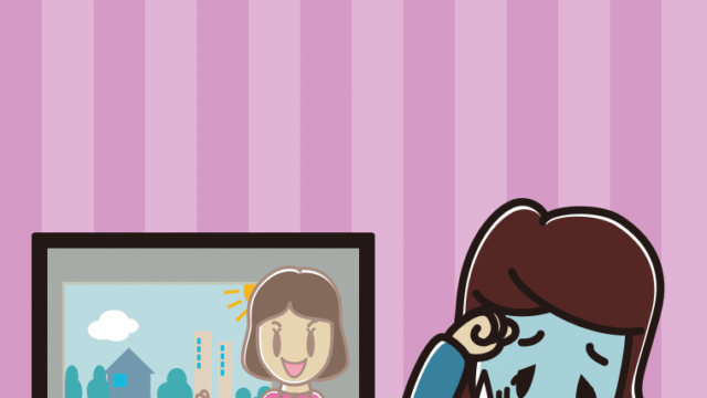 テレビを見て具合が悪い女子高校生のイラスト【色、背景あり】PNG