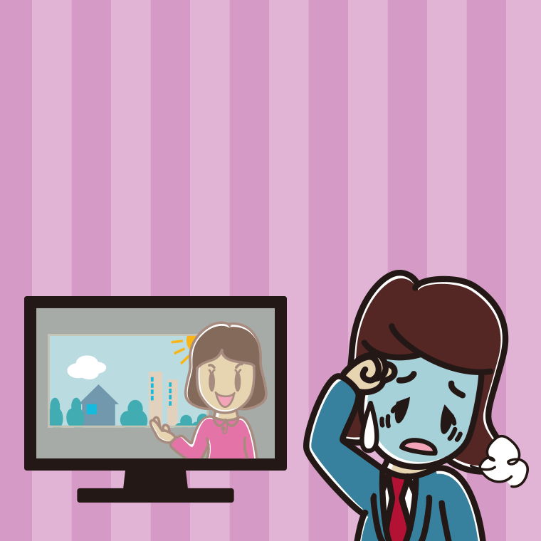テレビを見て具合が悪い女子高校生のイラスト【色、背景あり】PNG