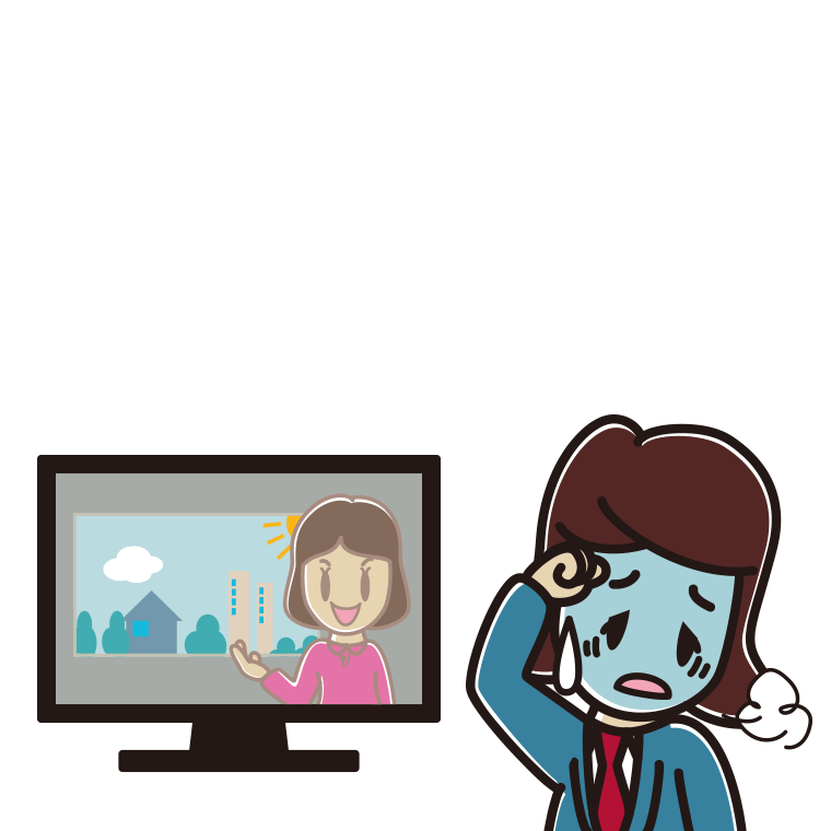 テレビを見て具合が悪い女子高校生のイラスト【色あり、背景なし】透過PNG
