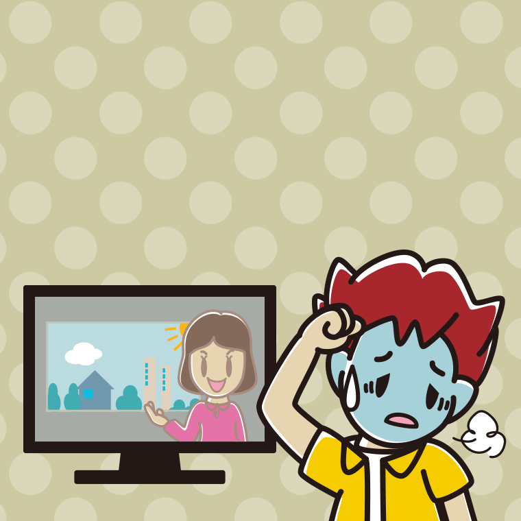 テレビを見て具合が悪い男子大学生のイラスト【色、背景あり】PNG