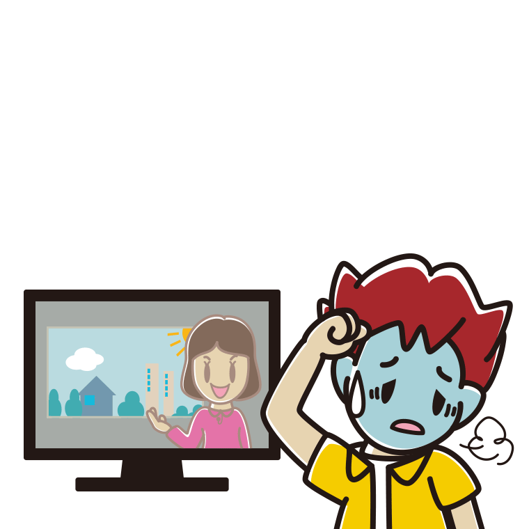 テレビを見て具合が悪い男子大学生のイラスト【色あり、背景なし】透過PNG