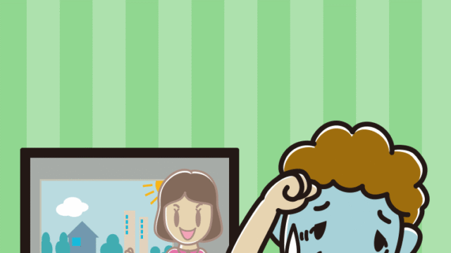 テレビを見て具合が悪いおばさんのイラスト【色、背景あり】PNG