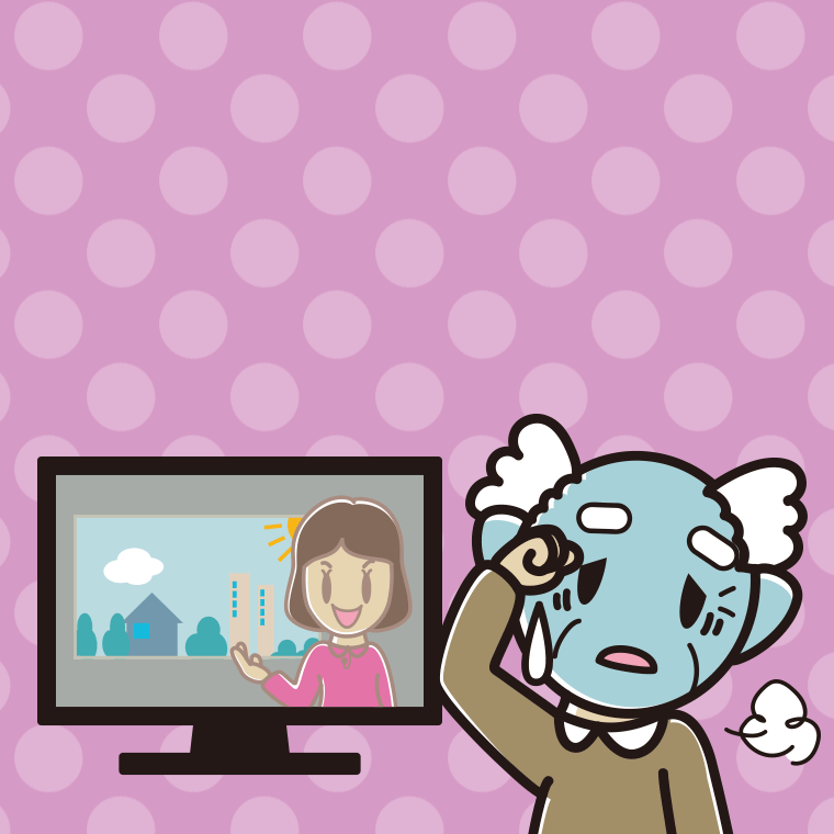 テレビを見て具合が悪いおじいさんのイラスト【色、背景あり】PNG