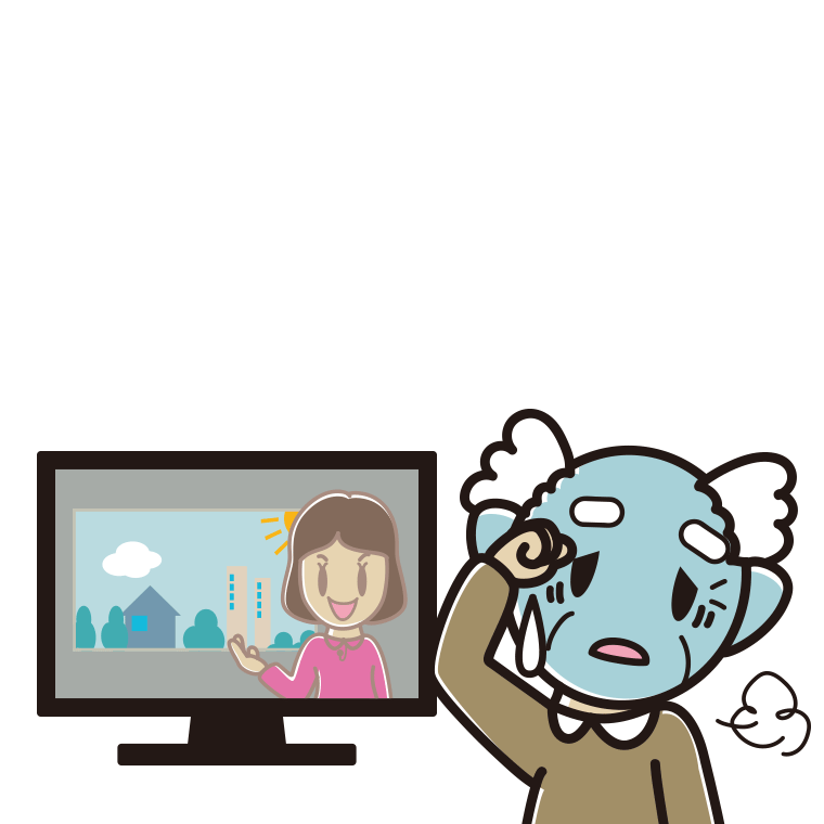 テレビを見て具合が悪いおじいさんのイラスト【色あり、背景なし】透過PNG