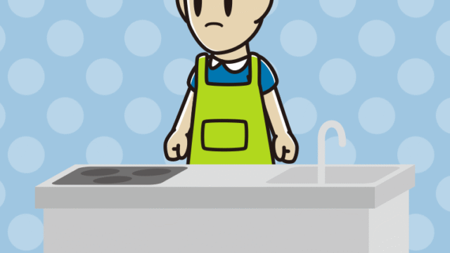 キッチンで怒る男性のイラスト【色、背景あり】PNG