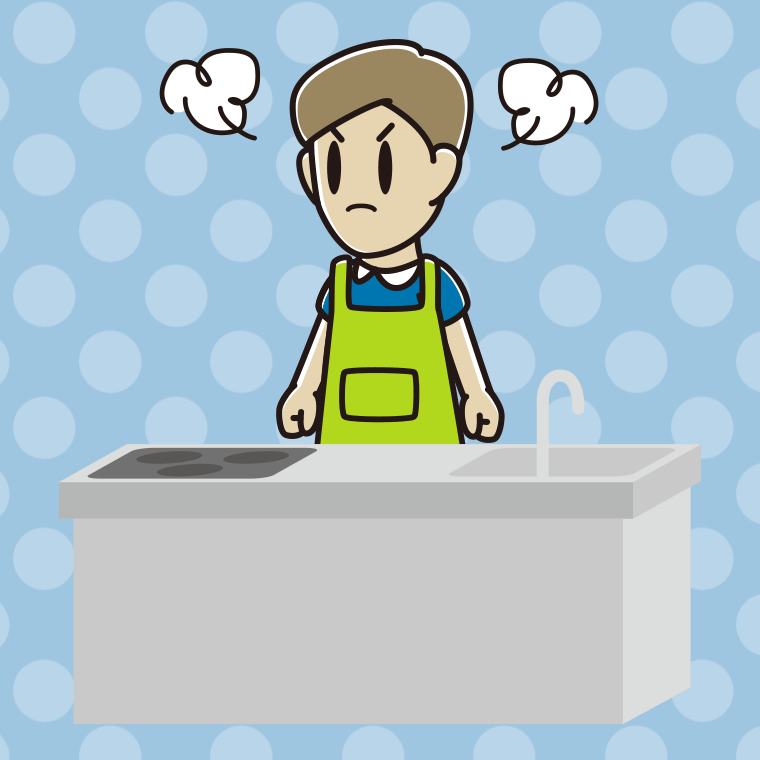 キッチンで怒る男性のイラスト【色、背景あり】PNG