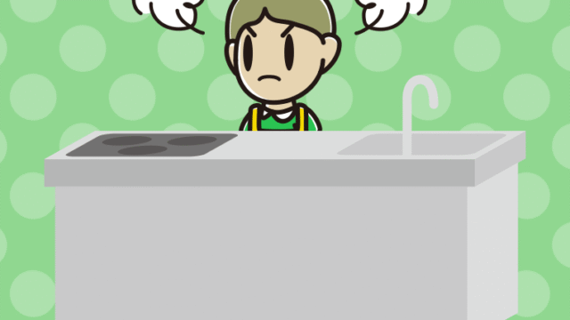 キッチンで怒る小学生男子のイラスト【色、背景あり】PNG