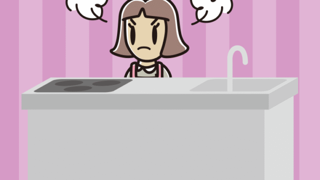 キッチンで怒る小学生女子のイラスト【色、背景あり】PNG