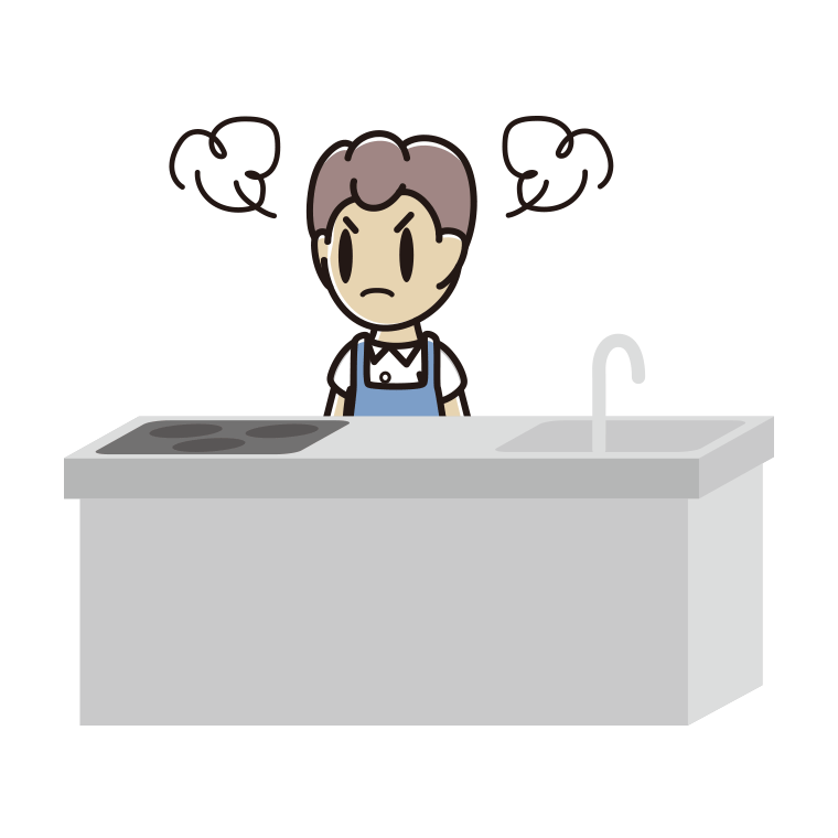 キッチンで怒る男子中学生のイラスト【色あり、背景なし】透過PNG