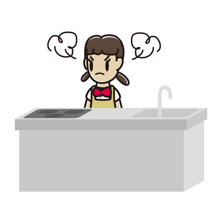 キッチンで怒る女子中学生のイラスト【色あり、背景なし】透過PNG