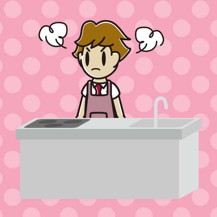 キッチンで怒る男子高校生のイラスト【色、背景あり】PNG