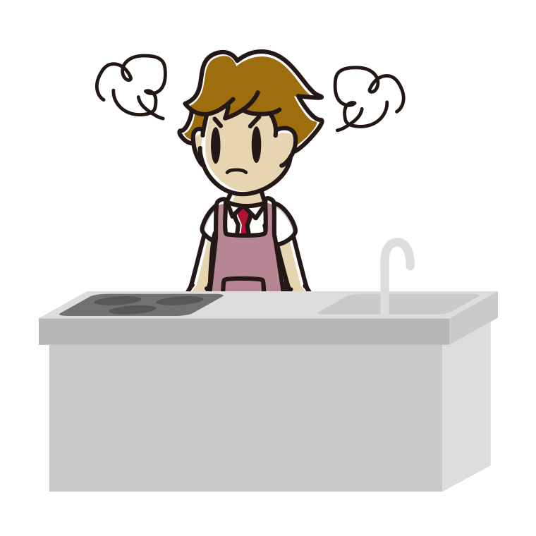 キッチンで怒る男子高校生のイラスト【色あり、背景なし】透過PNG