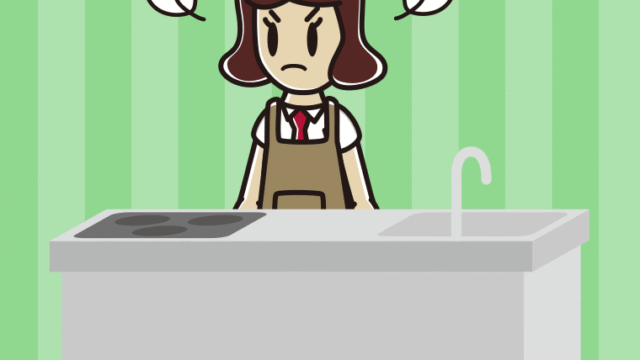 キッチンで怒る女子高校生のイラスト【色、背景あり】PNG