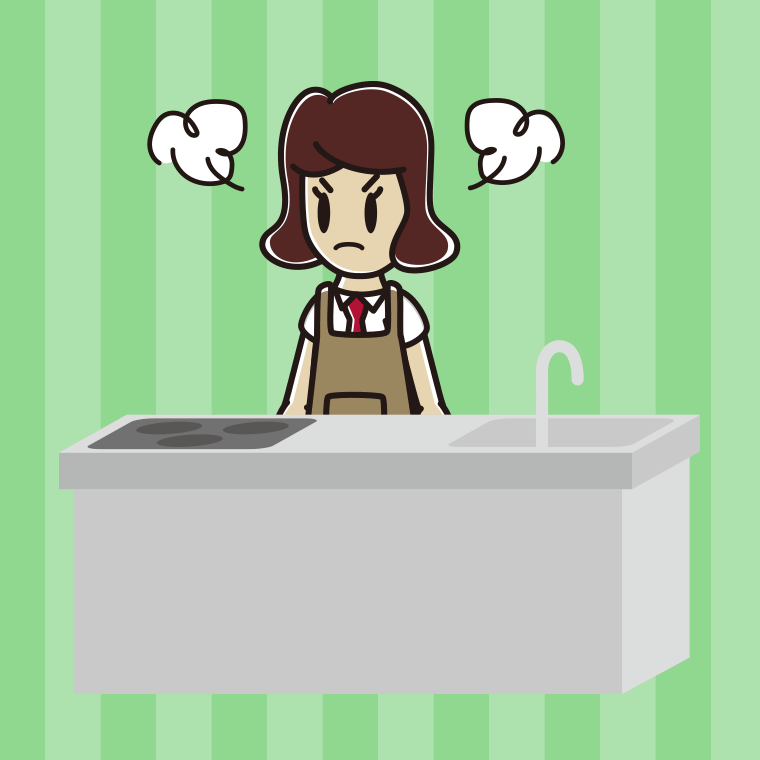 キッチンで怒る女子高校生のイラスト【色、背景あり】PNG