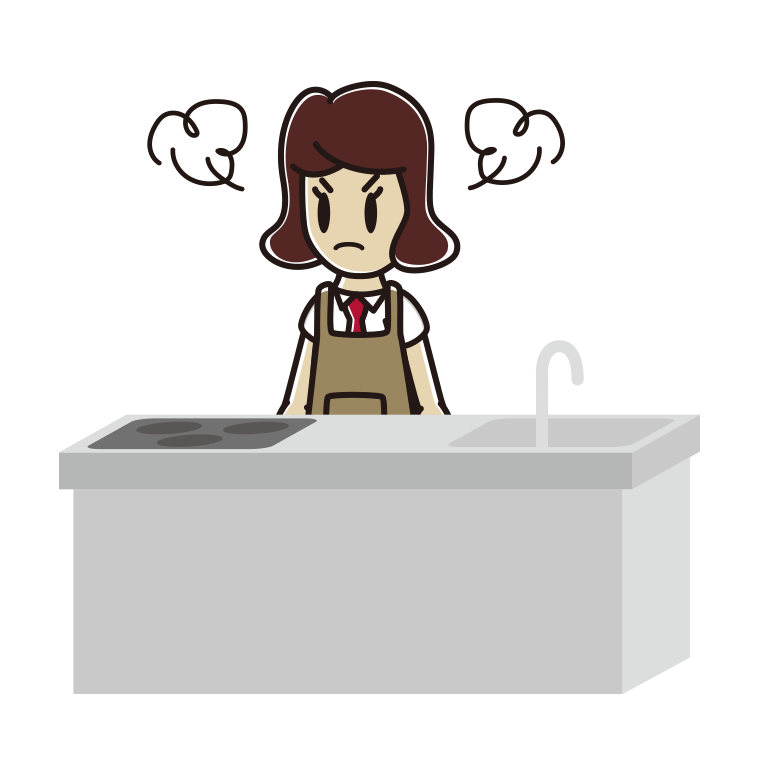 キッチンで怒る女子高校生のイラスト【色あり、背景なし】透過PNG