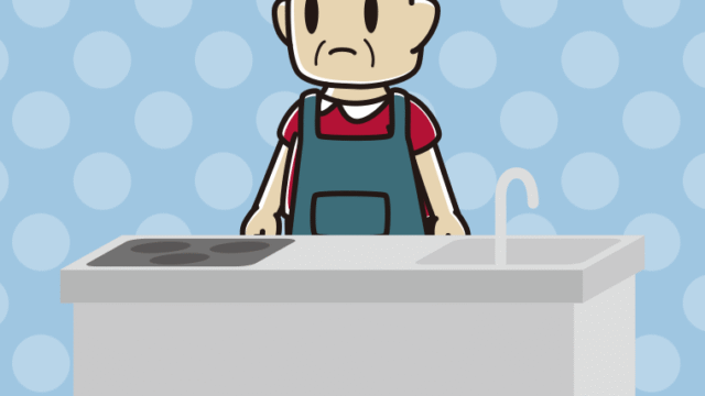 キッチンで怒るおじさんのイラスト【色、背景あり】PNG